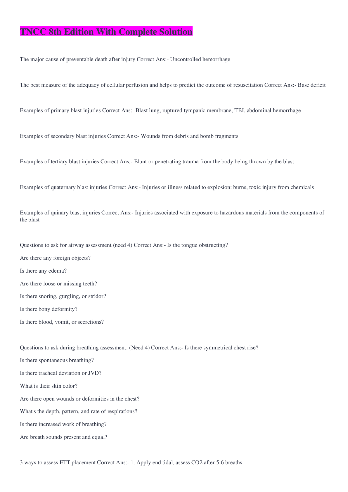 Preview image of TNCC 8th Edition With Complete Solution document